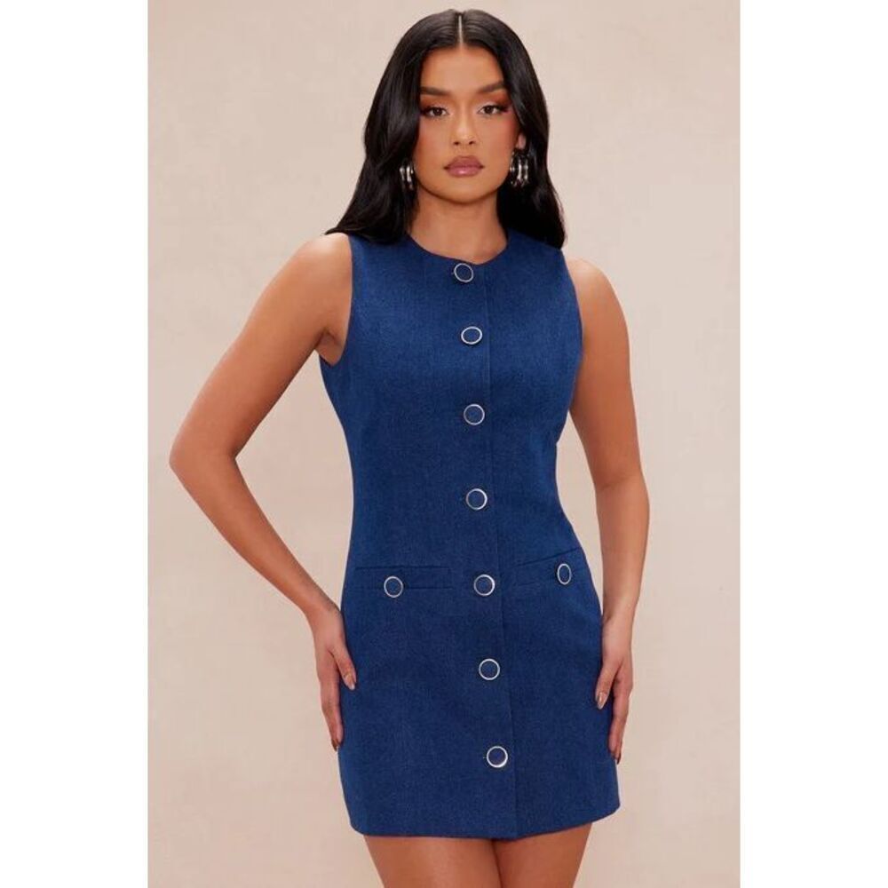 Tailored Denim Mini Dress - Dark Wash